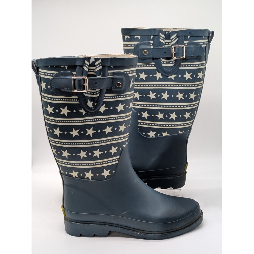 Western Chief Stars Stripes Rain Boots Womens 7 Navy Waterproof Rubber Buckle